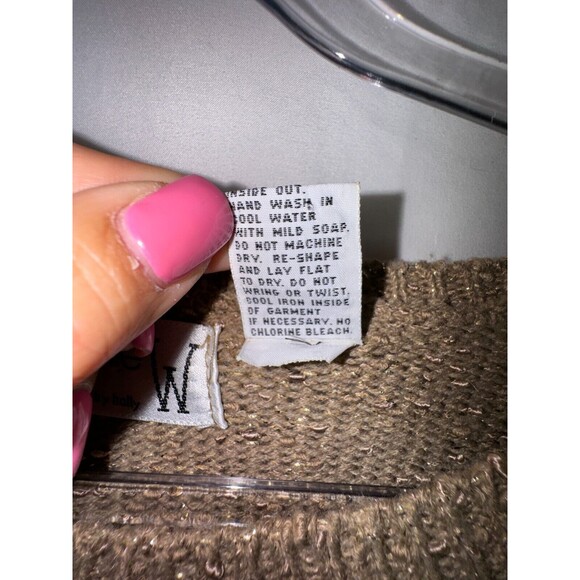 Vtg Sweater Plus Size 3X Brown Gold Cable-Knit Fringe Sparkle Disco Boho 80’s - Picture 5 of 7